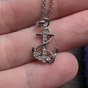 Silver toned anchor charm necklace and earring set